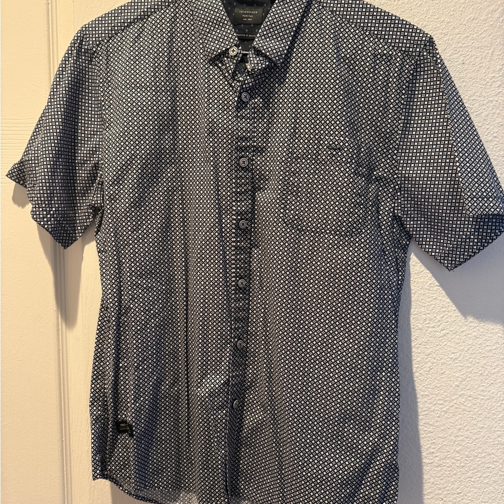 7 Diamonds Men's Blue Patterned Shirt